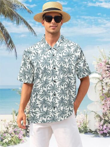 Mens Hawaiian Shirts Silk Short Sleeve Beach Shirt Relaxed Fit Vacation Shirts in Saudi Arabia