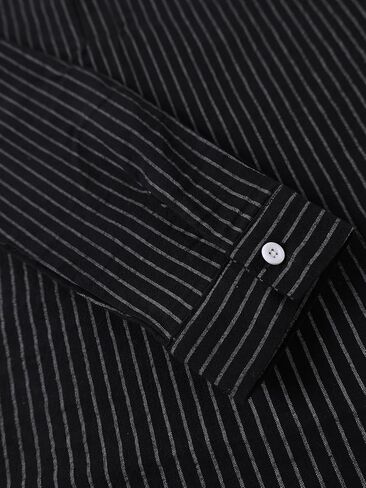 Men's Stand Collar Long-Sleeve Button-Down Casual Striped Shirt, Four-Season Long Sleeve, Lightweight Outerwear in Saudi Arabia