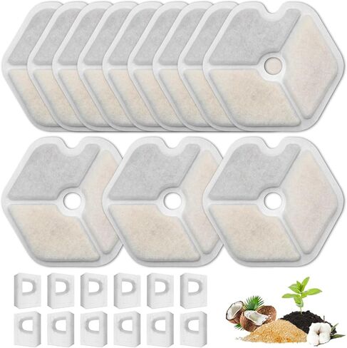 12 Pack Replacement Filters & 12 Pack Sponges for Smartoo Cat Water Fountain - Compatible with Models 152oz/4.5L PTM-643 - Keep Your Pets Hydrated with Fresh Clean Water in Saudi Arabia