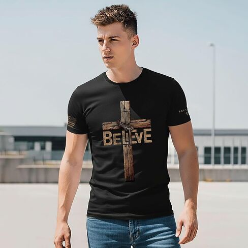 قميص Believe، قمصان يسوع للرجال، قمصان مسيحية للرجال، قميص متقاطع، قمصان مسيحية 2 in Saudi Arabia