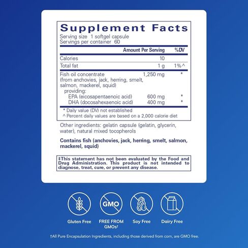 Pure Encapsulations O.N.E. Omega - Fish Oil Supplement for Heart Health, Joints, Skin, Eyes, and Cognition* - Fish Oil Concentrate with EPA and DHA - 60 Softgel Capsules in Kuwait