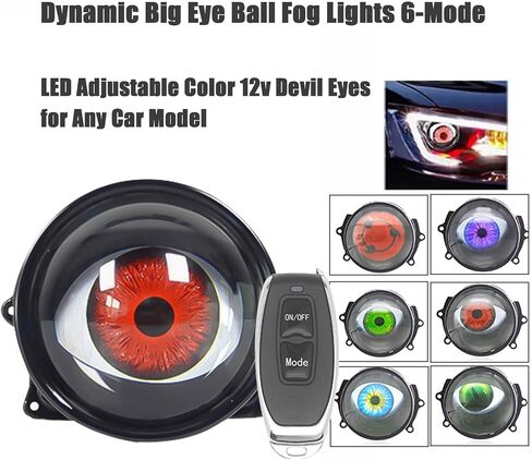 Dynamic Big Eye Ball Fog Lights, LED Adjustable Color 12v Devil Eyes with Lens Light Up Big Eyeball Lights for Car for Any Car Model (2Pcs) Lens Style in Saudi Arabia