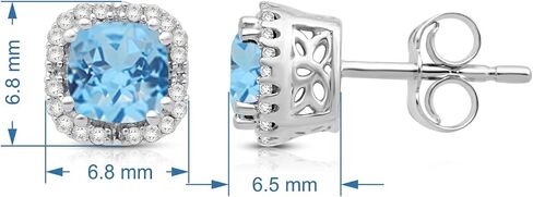 Jewelili 10K White Gold 5MM Cushion Cut Gemstone and 1/10 Cttw Round Natural White Diamonds Stud Earrings in Saudi Arabia