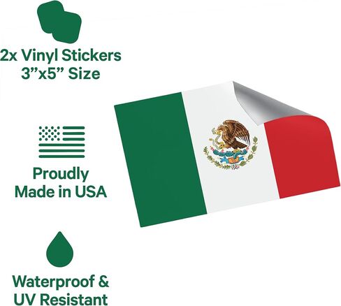 Mexico Flag Stickers 3x5" – 2 Pack Mexican Flag Vinyl Decals for Car, Truck, Cooler, Hard Hat, Toolbox – Waterproof, UV & Weather Resistant in Saudi Arabia