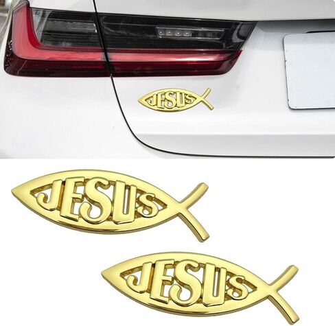 2PCS Jesus Fish Decal Sticker, 3D Chrome Metal Car Emblem, Waterproof Auto Bumper Stickers, Christian Fish Symbol Decal, Car Decorations Accessories for Cars, Trucks, Motorcycles (Silver) in Saudi Arabia