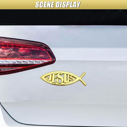 2PCS Jesus Fish Decal Sticker, 3D Chrome Metal Car Emblem, Waterproof Auto Bumper Stickers, Christian Fish Symbol Decal, Car Decorations Accessories for Cars, Trucks, Motorcycles (Silver) in Saudi Arabia
