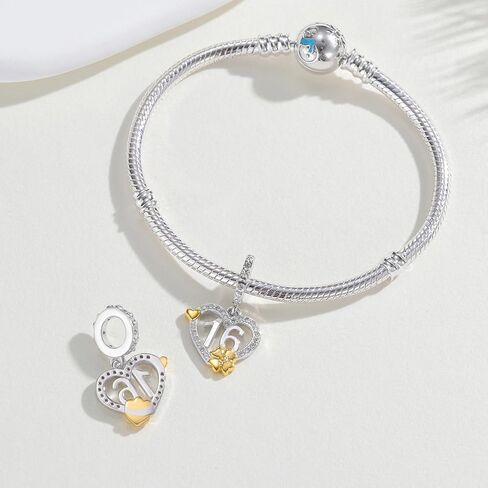 925 سحر الفضة الاسترليني لأساور باندورا 16th 18th 21th 30th 40th 50th 60th سحر عيد ميلاد معلم مع أربع أوراق البرسيم محظوظ الذهب هدية القلب لعائلة الذكرى / عاشق / الأصدقاء in Kuwait