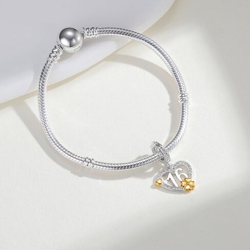 925 سحر الفضة الاسترليني لأساور باندورا 16th 18th 21th 30th 40th 50th 60th سحر عيد ميلاد معلم مع أربع أوراق البرسيم محظوظ الذهب هدية القلب لعائلة الذكرى / عاشق / الأصدقاء in Kuwait