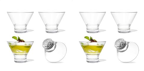 TOSSWARE RESERVE 8oz مارتيني بدون جذع - مجموعة ألوان من 4 قطع، جودة ممتازة، آمنة للاستخدام في غسالة الأطباق تريتان ومقاومة للحرارة، أكواب كوكتيل بلاستيكية غير قابلة للكسر، شفافة in Saudi Arabia