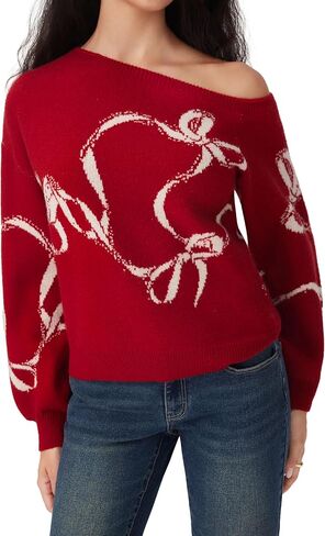 CIDER Off The Shoulder Sweaters for Women Bowknot Long Sleeve One Shoulder Fall Sweaters Knit Pullover Sweater Trendy in Kuwait