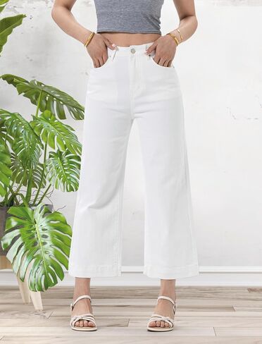 Women‘ High Waisted Jeans,Strechy Wide Leg Summer Denim Pants with Five Pockets in Saudi Arabia