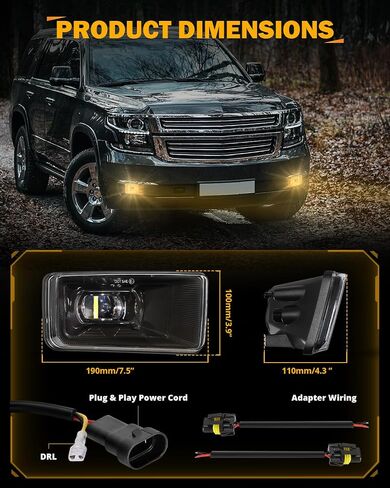 Auxbeam LED Fog Lights with Amber Halo DRL DOT Approved for Chevy Silverado 2008-2014 Avalanche 2007-2013 Suburban 2007-2015 Tahoe 2007-2015 GMC Sierra Yukon Pickup Truck, LED Bumper Driving Fog Lamps in Saudi Arabia