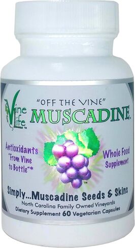بذور العنب والجلد من VineLife Muscadine 650 مجم - 60 كبسولة نباتية - طعام فائق مضاد للأكسدة - 1300 مجم لكل وجبة - ريسفيراترول طبيعي in Saudi Arabia