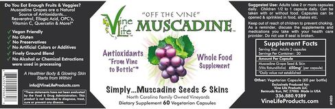 بذور العنب والجلد من VineLife Muscadine 650 مجم - 60 كبسولة نباتية - طعام فائق مضاد للأكسدة - 1300 مجم لكل وجبة - ريسفيراترول طبيعي in Saudi Arabia