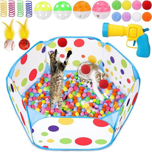 Palksky Cat Ball Pit مع 210 قطعة من كرات لعبة القطط و4 قطع لعبة زنبركية للقطط، ألعاب تفاعلية للقطط للقطط الداخلية التي تشعر بالملل، لعبة إثراء القطط للمتعة التفاعلية والتمرين in Saudi Arabia