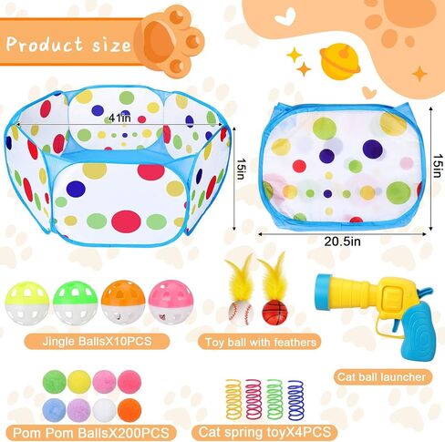 Palksky Cat Ball Pit مع 210 قطعة من كرات لعبة القطط و4 قطع لعبة زنبركية للقطط، ألعاب تفاعلية للقطط للقطط الداخلية التي تشعر بالملل، لعبة إثراء القطط للمتعة التفاعلية والتمرين in Saudi Arabia