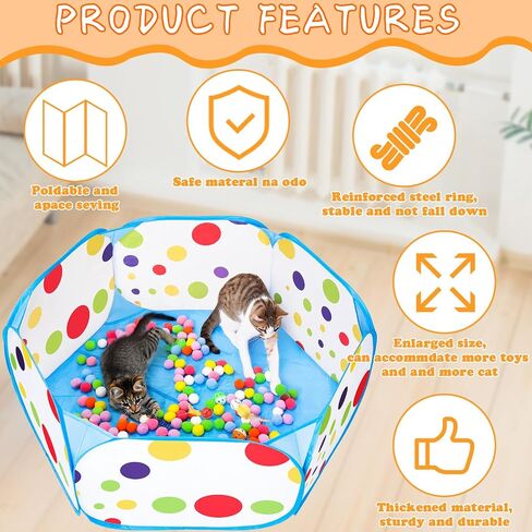 Palksky Cat Ball Pit مع 210 قطعة من كرات لعبة القطط و4 قطع لعبة زنبركية للقطط، ألعاب تفاعلية للقطط للقطط الداخلية التي تشعر بالملل، لعبة إثراء القطط للمتعة التفاعلية والتمرين in Saudi Arabia