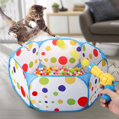 Palksky Cat Ball Pit مع 210 قطعة من كرات لعبة القطط و4 قطع لعبة زنبركية للقطط، ألعاب تفاعلية للقطط للقطط الداخلية التي تشعر بالملل، لعبة إثراء القطط للمتعة التفاعلية والتمرين in Saudi Arabia