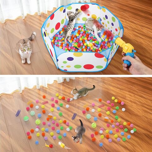 Palksky Cat Ball Pit مع 210 قطعة من كرات لعبة القطط و4 قطع لعبة زنبركية للقطط، ألعاب تفاعلية للقطط للقطط الداخلية التي تشعر بالملل، لعبة إثراء القطط للمتعة التفاعلية والتمرين in Saudi Arabia