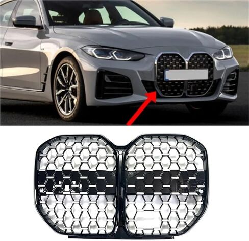 قطعة غيار شواية السباق الأمامية للسيارة متوافقة مع BMW 4 Series G22 G23 430i M440i 2021-2024 مجموعات هيكل الشوايات (أسود فضي) in Saudi Arabia