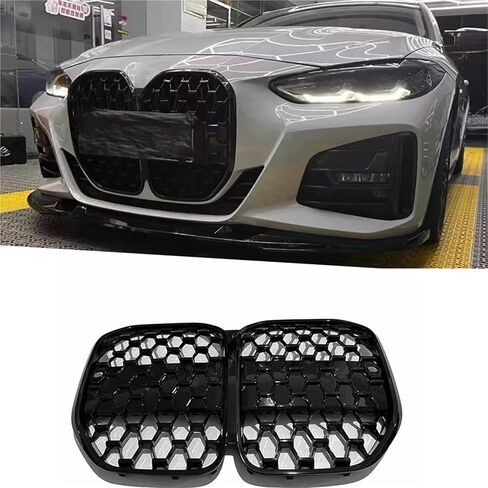 قطعة غيار شواية السباق الأمامية للسيارة متوافقة مع BMW 4 Series G22 G23 430i M440i 2021-2024 مجموعات هيكل الشوايات (أسود فضي) in Saudi Arabia