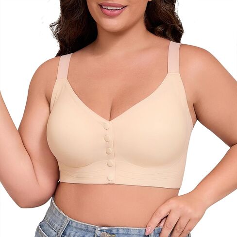 Front Snap Closure Bras for Older Women Wireless Plus Size Bra with Adjustable Shoulder Straps Full Coverage in Saudi Arabia