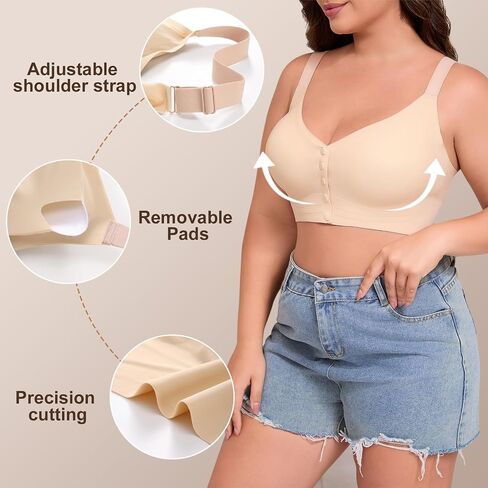 Front Snap Closure Bras for Older Women Wireless Plus Size Bra with Adjustable Shoulder Straps Full Coverage in Saudi Arabia