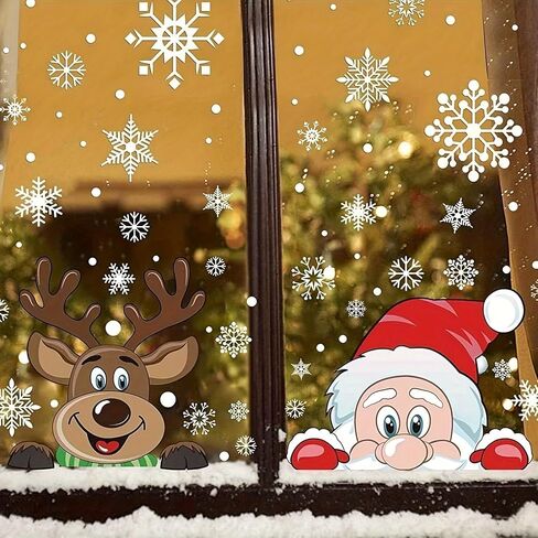 Santa and Reindeer Window Cling Stickers Set - Static Cling Christmas Decals for Car Home Restaurant Window Decor, Holiday Decoration for Glass Surfaces in Saudi Arabia