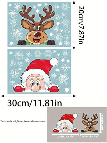 Santa and Reindeer Window Cling Stickers Set - Static Cling Christmas Decals for Car Home Restaurant Window Decor, Holiday Decoration for Glass Surfaces in Saudi Arabia