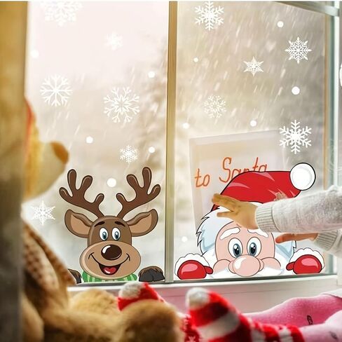 Santa and Reindeer Window Cling Stickers Set - Static Cling Christmas Decals for Car Home Restaurant Window Decor, Holiday Decoration for Glass Surfaces in Saudi Arabia
