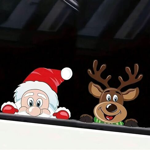 Santa and Reindeer Window Cling Stickers Set - Static Cling Christmas Decals for Car Home Restaurant Window Decor, Holiday Decoration for Glass Surfaces in Saudi Arabia