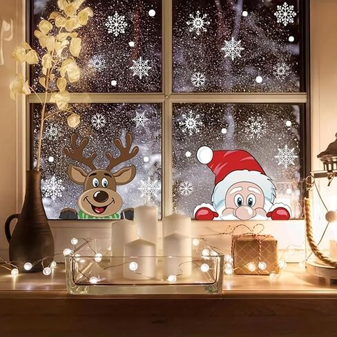 Santa and Reindeer Window Cling Stickers Set - Static Cling Christmas Decals for Car Home Restaurant Window Decor, Holiday Decoration for Glass Surfaces in Saudi Arabia