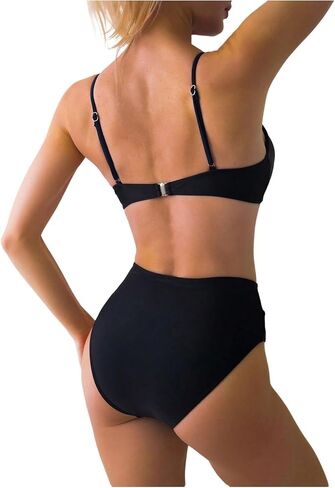 SweatyRocks المرأة حلقة مرتبطة Ruched 2 قطعة بيكيني مجموعة ثوب السباحة ارتفاع الخصر بدلة السباحة in Kuwait