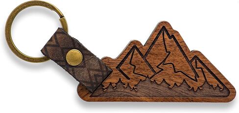 UP & IN Solid Walnut Mountain Keychain w/Genuine Leather Strap & Bronzed Iron Key Ring in Saudi Arabia
