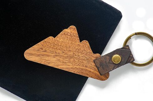 UP & IN Solid Walnut Mountain Keychain w/Genuine Leather Strap & Bronzed Iron Key Ring in Saudi Arabia