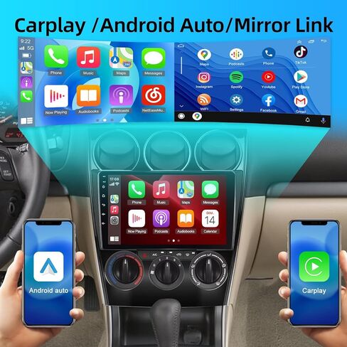 [2+64G] ستيريو سيارة Android 13 لسيارة Mazda 6 2002-2008 - Apple Carplay & Android Auto - شاشة لمس عالية الدقة 9 بوصة EQ Audio - WiFi، ملاحة GPS، وصلة مرآة، SWC + كاميرا احتياطية AHD + Canbus in Kuwait