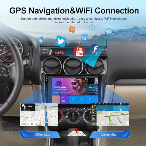 [2+64G] ستيريو سيارة Android 13 لسيارة Mazda 6 2002-2008 - Apple Carplay & Android Auto - شاشة لمس عالية الدقة 9 بوصة EQ Audio - WiFi، ملاحة GPS، وصلة مرآة، SWC + كاميرا احتياطية AHD + Canbus in Kuwait