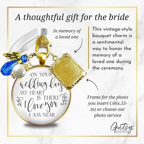 Gutsy Goodness Wedding Bouquet Photo Charm Pin Gold Memorial Bridal Picture Frame On Your Day | Custom Gift For Bride to Honor Loved Ones in Saudi Arabia