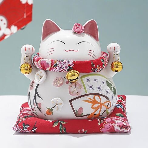 محظوظ القط السيراميك Maneki نيكو يلوحون الذراع الصينية فنغ شوي ديكور ثروة حظا سعيدا حصالة على شكل حيوان القط تمثال in Kuwait