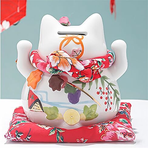 محظوظ القط السيراميك Maneki نيكو يلوحون الذراع الصينية فنغ شوي ديكور ثروة حظا سعيدا حصالة على شكل حيوان القط تمثال in Kuwait