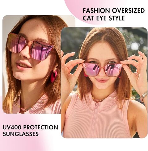 نظارات شمسية مستقطبة للسيدات من FancyPink - نظارات شمسية بإطار Cateyes كبيرة الحجم - ظل حماية من الأشعة فوق البنفسجية للنساء in Saudi Arabia