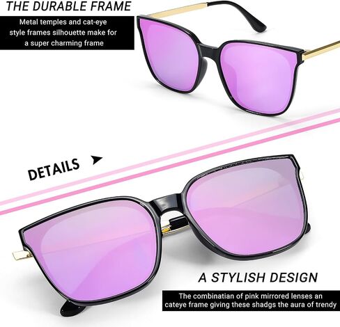 نظارات شمسية مستقطبة للسيدات من FancyPink - نظارات شمسية بإطار Cateyes كبيرة الحجم - ظل حماية من الأشعة فوق البنفسجية للنساء in Saudi Arabia