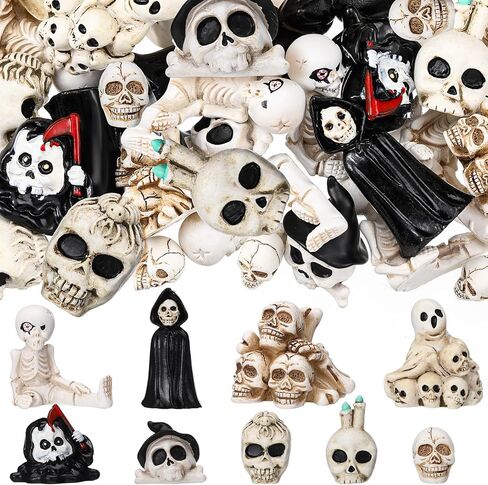 60 Pcs Halloween Mini Skull Figurines Miniature Skeleton Bulk Tiny Resin Skull Skeleton Bones for Halloween Prank Props Micro Landscape Decor Haunted Dollhouse Accessories in Saudi Arabia