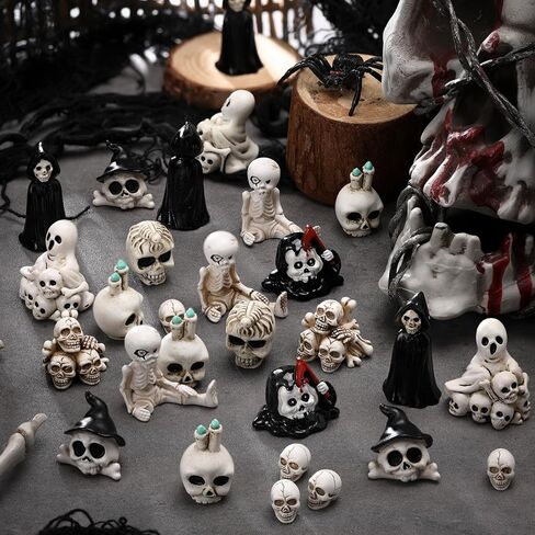60 Pcs Halloween Mini Skull Figurines Miniature Skeleton Bulk Tiny Resin Skull Skeleton Bones for Halloween Prank Props Micro Landscape Decor Haunted Dollhouse Accessories in Saudi Arabia