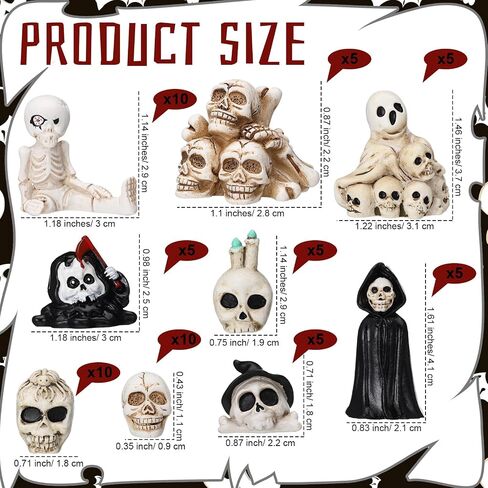 60 Pcs Halloween Mini Skull Figurines Miniature Skeleton Bulk Tiny Resin Skull Skeleton Bones for Halloween Prank Props Micro Landscape Decor Haunted Dollhouse Accessories in Saudi Arabia