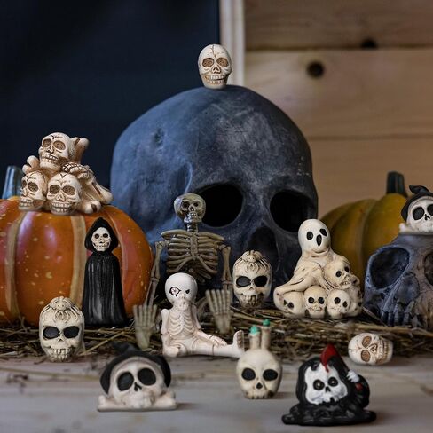 60 Pcs Halloween Mini Skull Figurines Miniature Skeleton Bulk Tiny Resin Skull Skeleton Bones for Halloween Prank Props Micro Landscape Decor Haunted Dollhouse Accessories in Saudi Arabia