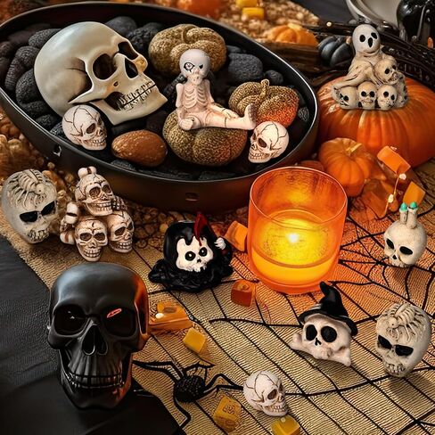60 Pcs Halloween Mini Skull Figurines Miniature Skeleton Bulk Tiny Resin Skull Skeleton Bones for Halloween Prank Props Micro Landscape Decor Haunted Dollhouse Accessories in Saudi Arabia