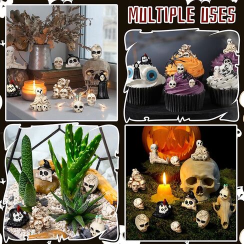 60 Pcs Halloween Mini Skull Figurines Miniature Skeleton Bulk Tiny Resin Skull Skeleton Bones for Halloween Prank Props Micro Landscape Decor Haunted Dollhouse Accessories in Saudi Arabia