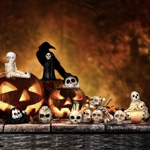60 Pcs Halloween Mini Skull Figurines Miniature Skeleton Bulk Tiny Resin Skull Skeleton Bones for Halloween Prank Props Micro Landscape Decor Haunted Dollhouse Accessories in Saudi Arabia