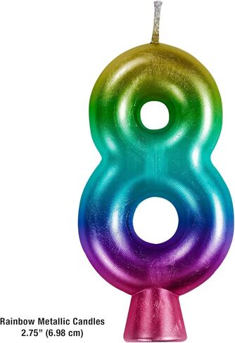 Rainbow Metallic 8 Birthday Candle 1ct in Saudi Arabia